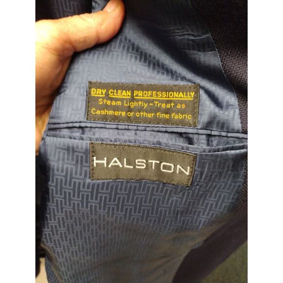 42R Halston Wool Blazer Navy Blue Sport Coat Jacket Two Button - Picture 4 of 10